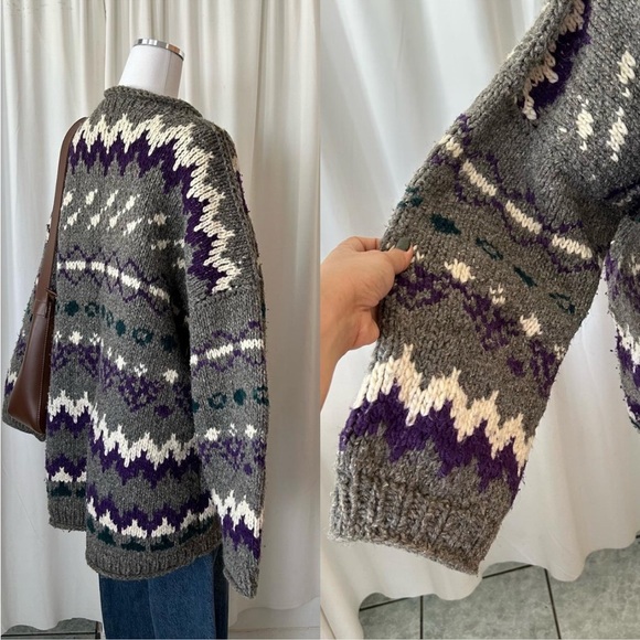 Vintage Fair isle Grandmacore chunky-knit wool sweater. - Picture 7 of 8